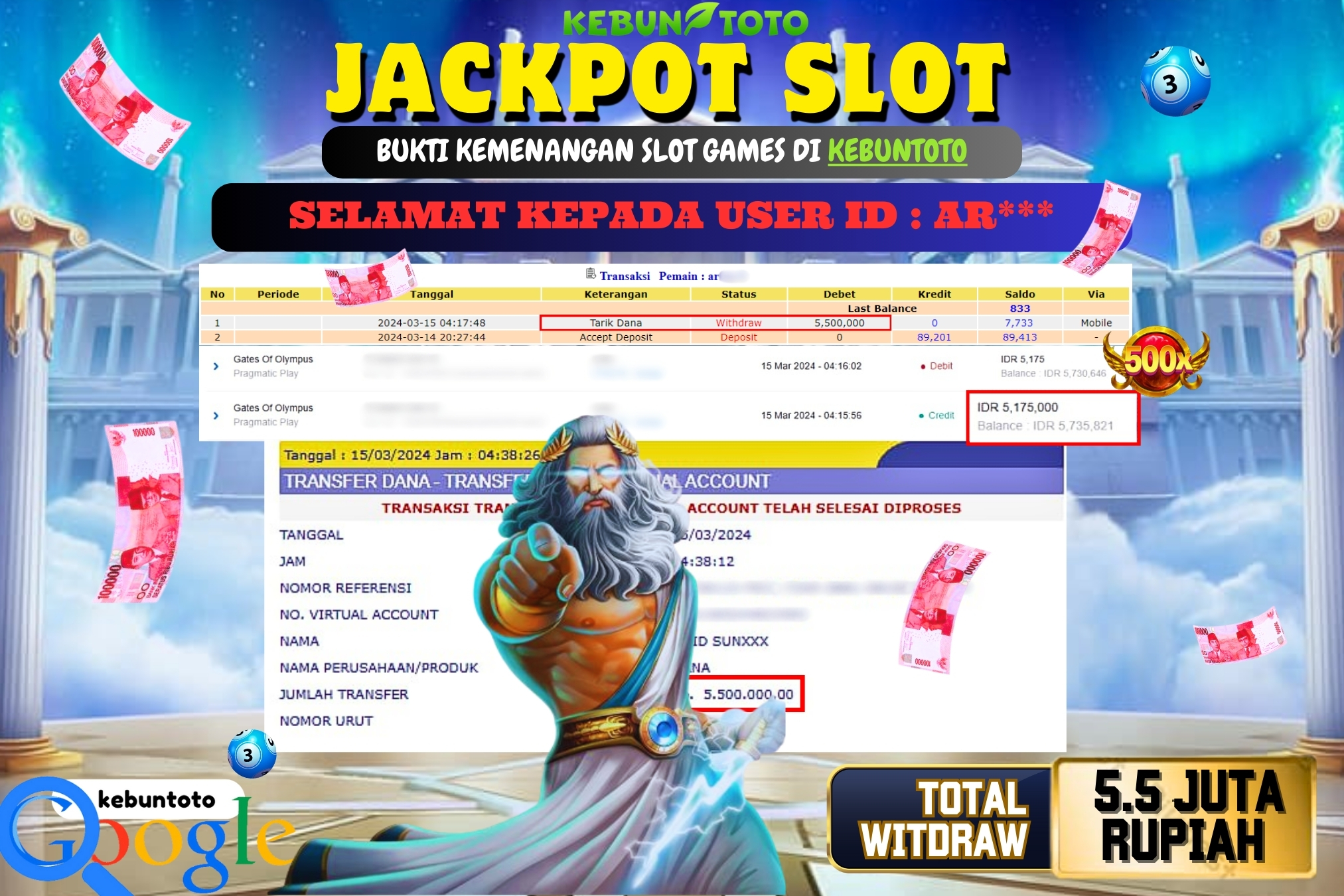 KEBUNTOTO JACKPOT SLOT GATES OF OLYMPUS Rp.5.500.000,- LUNAS