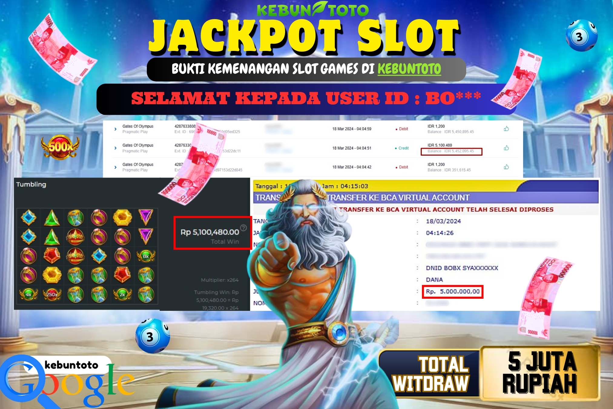 KEBUNTOTO JACKPOT SLOT GATES OF OLYMPUS Rp.5.000.000,- LUNAS
