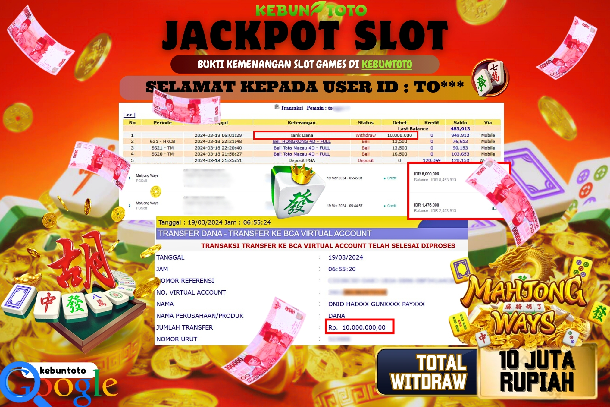 KEBUNTOTO JACKPOT SLOT MAHJONG WAYS Rp.10.000.000,- LUNAS