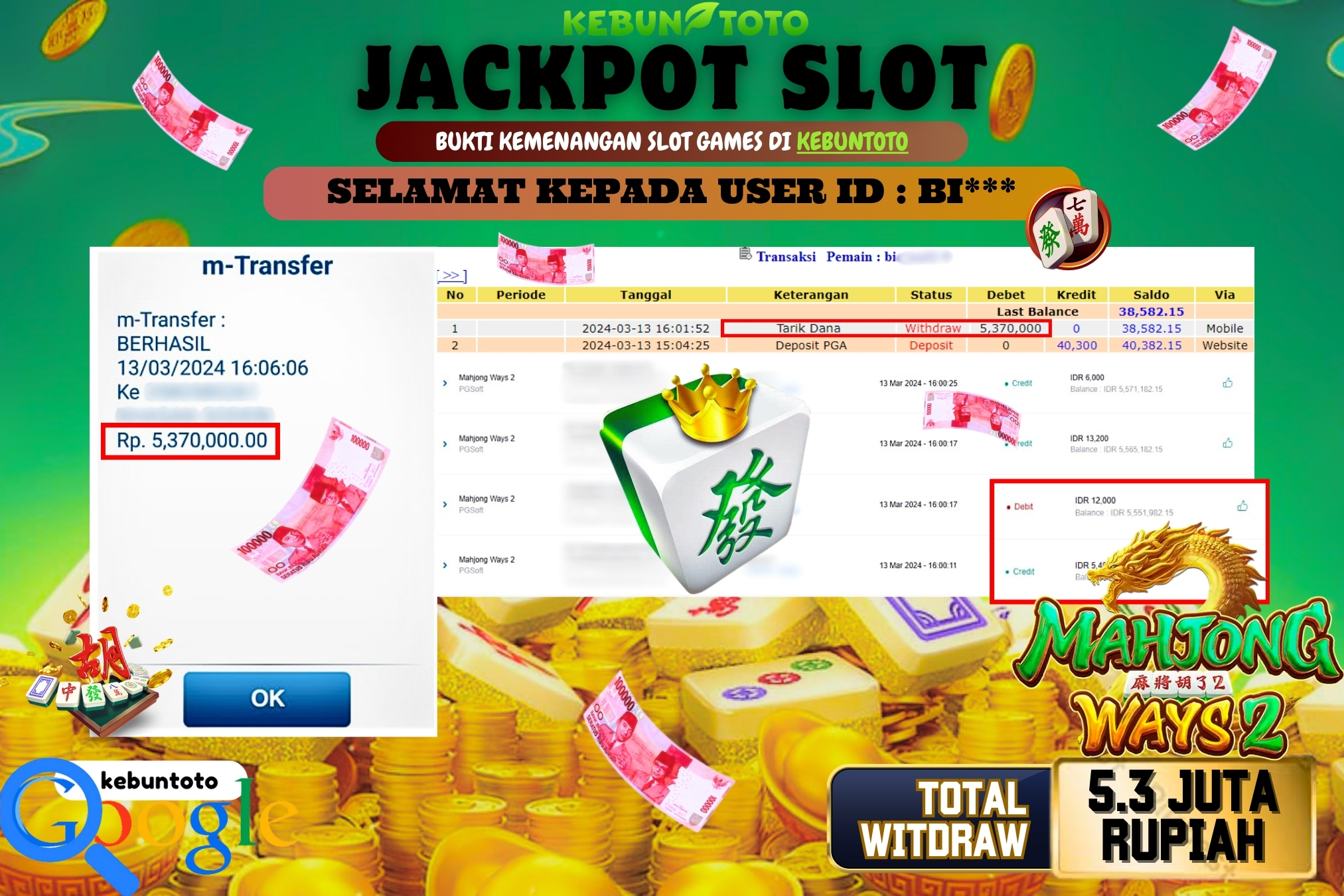 KEBUNTOTO JACKPOT SLOT MAHJONG WAYS 2 Rp.5.370.000,- LUNAS