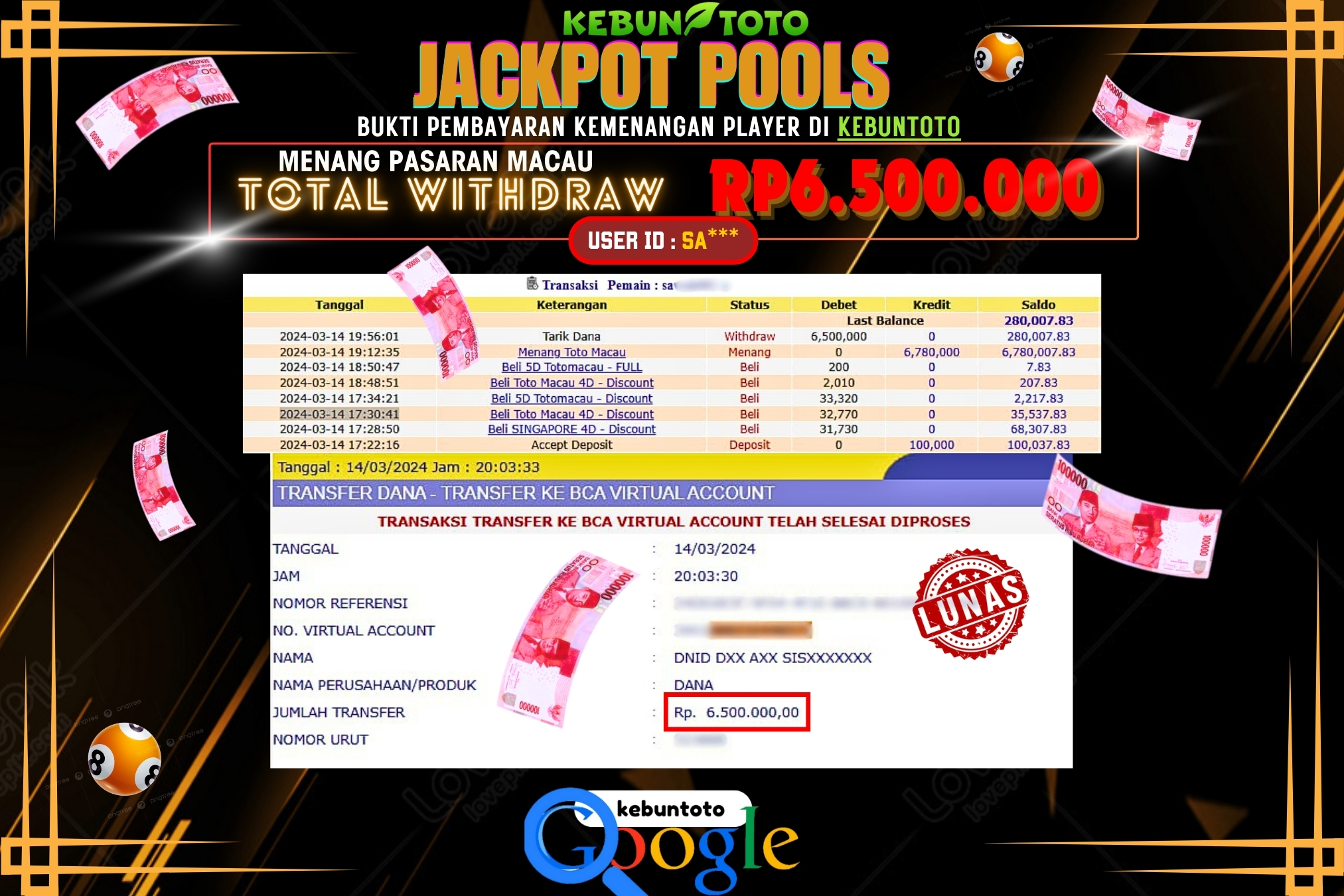 KEBUNTOTO JACKPOT TOGEL PASARAN MACAU Rp.6.500.000,- LUNAS
